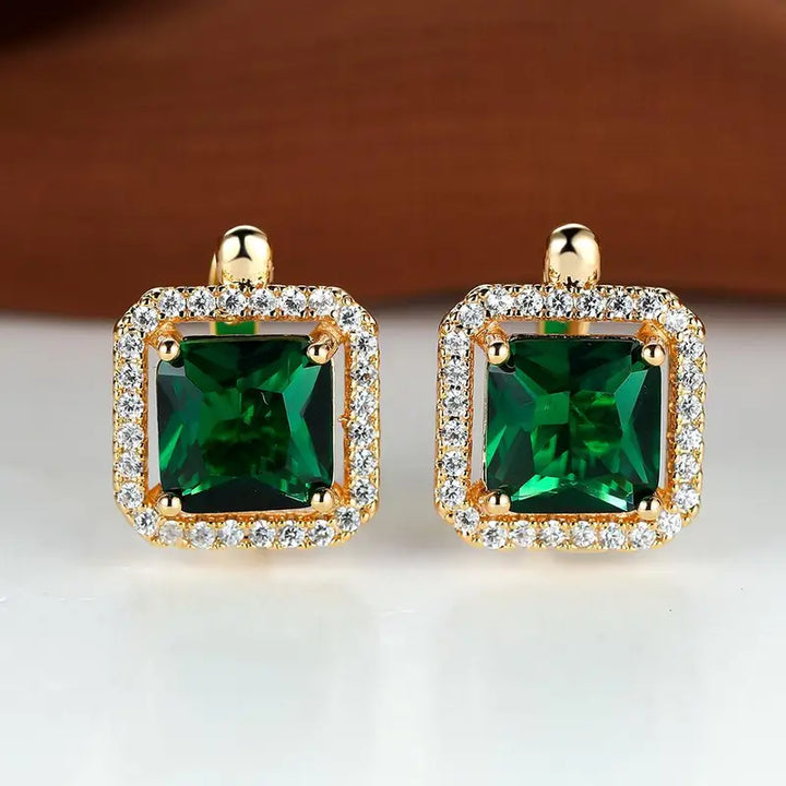 Boucles d'oreilles en zirconia carré vert doré | Or