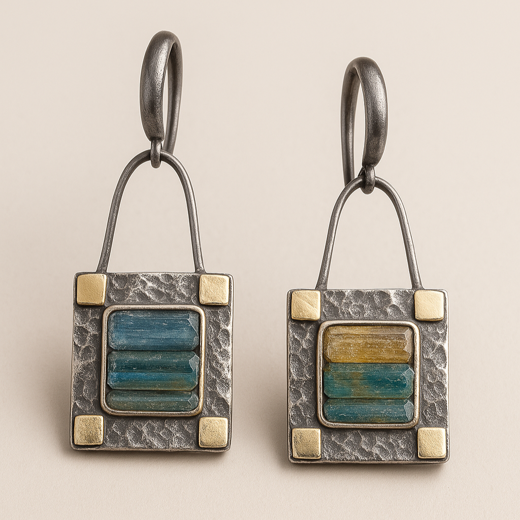 Boucles d'oreilles en cristal vert et bleu