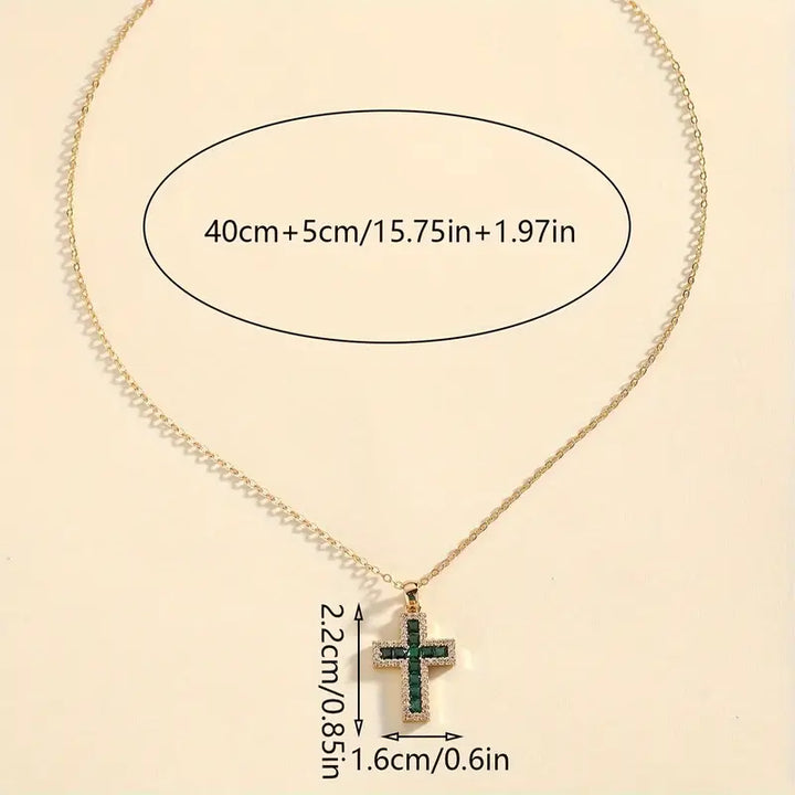 Collier Pendentif Croix Émeraude Solène | Or