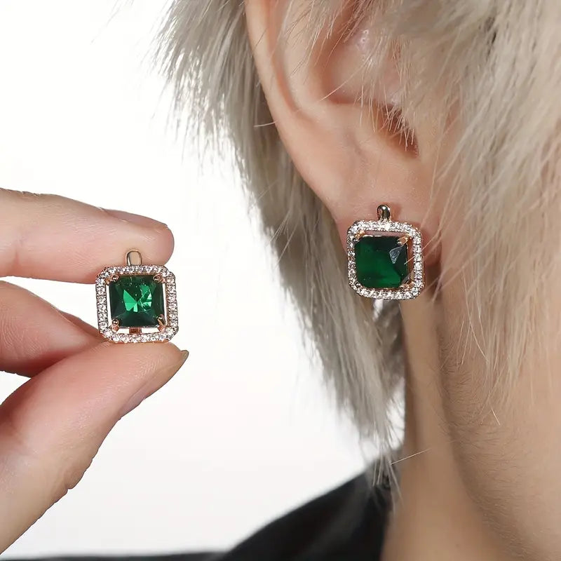 Boucles d'oreilles en zirconia carré vert doré | Or