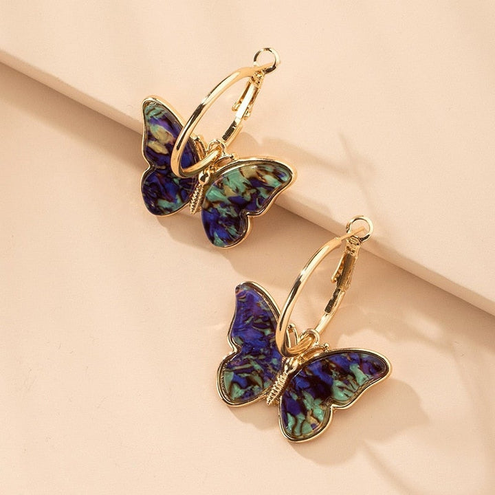 Boucles d'oreilles en forme de papillon, peintes à la main en cristal émaillé