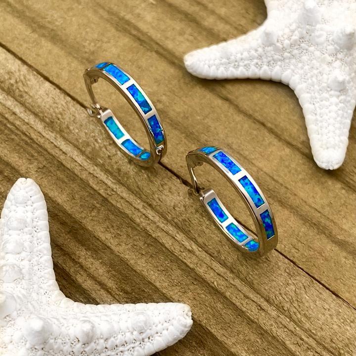 Boucles d'oreilles en Argent avec Opale Océanique Bleue