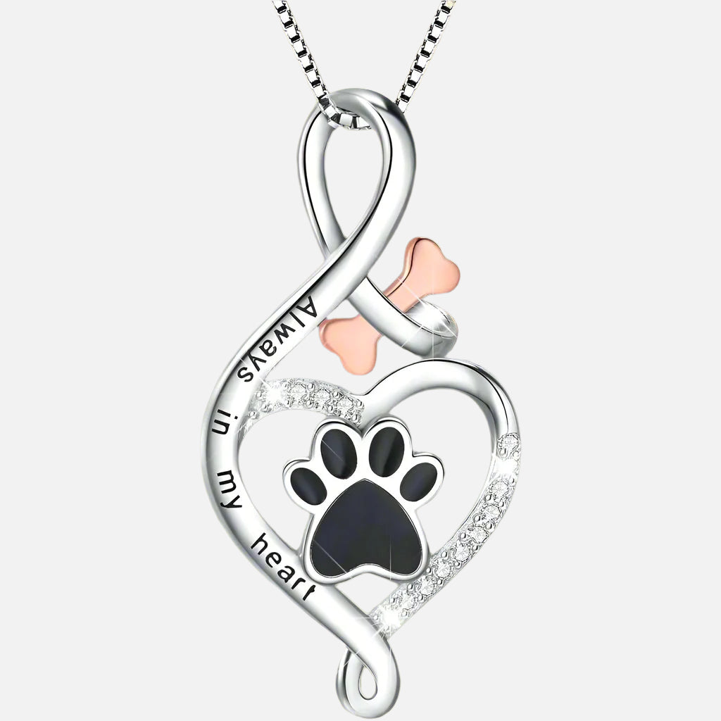 Collier Lucky Paw avec cœur, os et symbole de l'infini