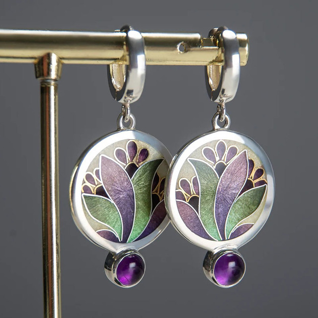 Boucles d'oreilles en argent sterling ornées de cristaux violets Boho